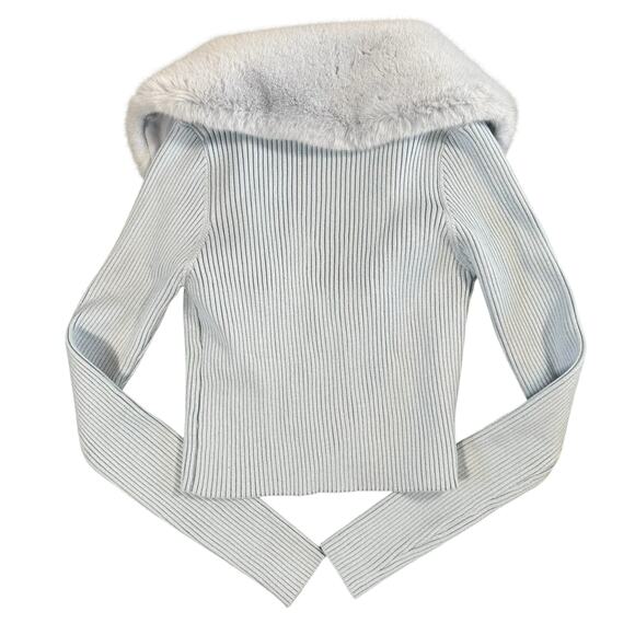 Zara Women's Faux Fur Trim Detachable Collar Knit Cardigan Size M - Picture 3 of 6